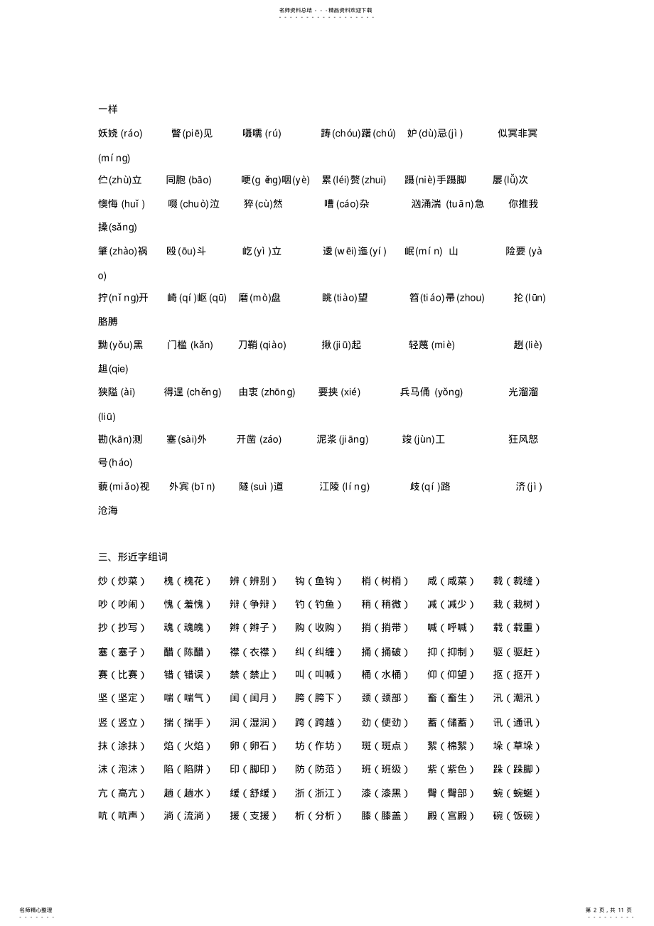 2022年五年级下册语文教材梳理专项部分字词冀教版 .pdf_第2页