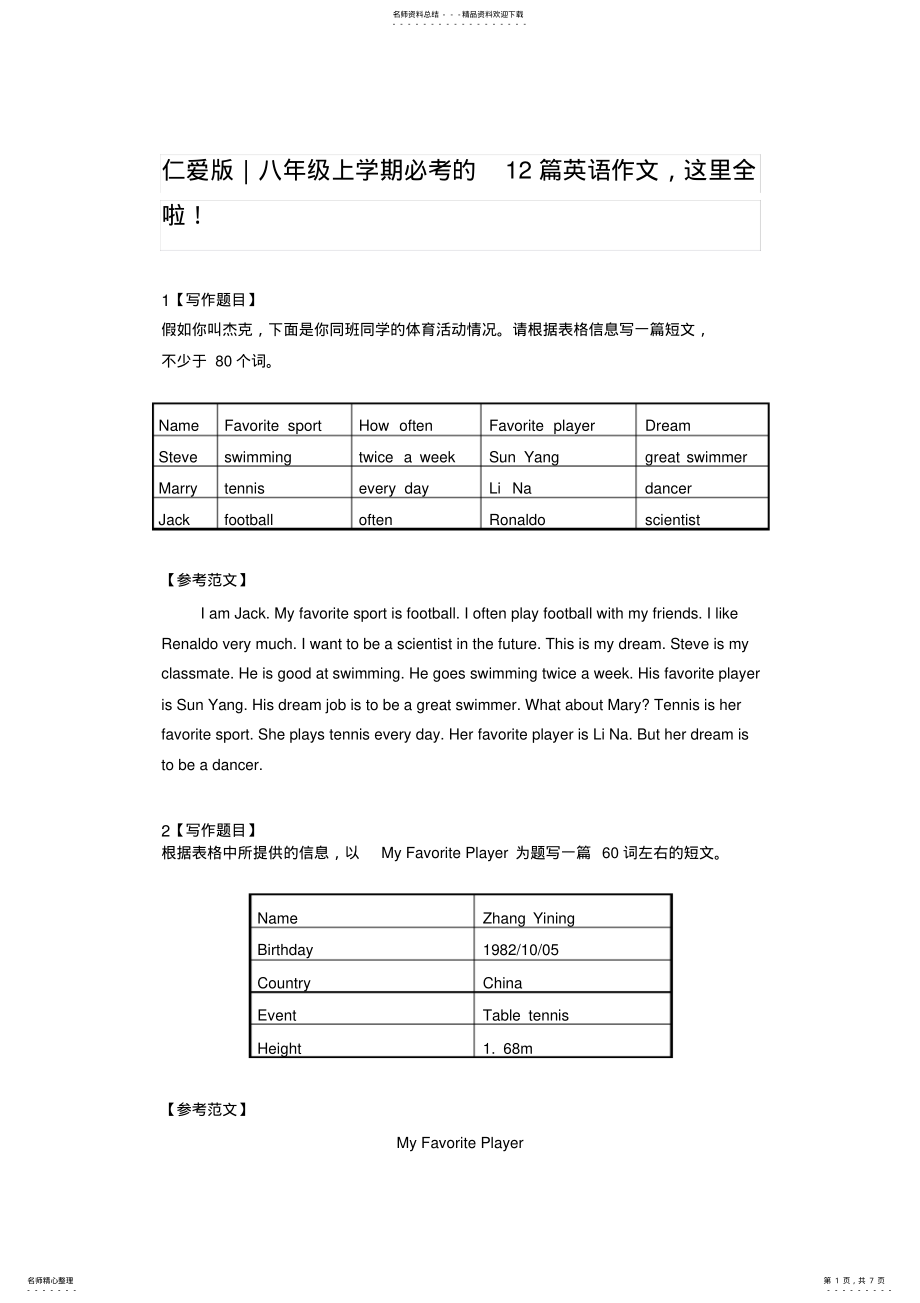 2022年仁爱版｜八年级上学期必考的篇英语作文,这里全啦 .pdf_第1页