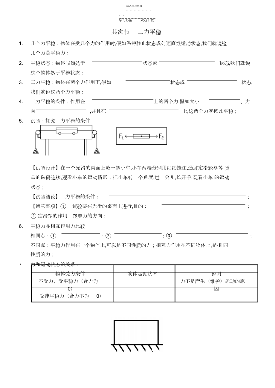 2022年二力平衡及摩擦力知识点导学案.docx_第1页