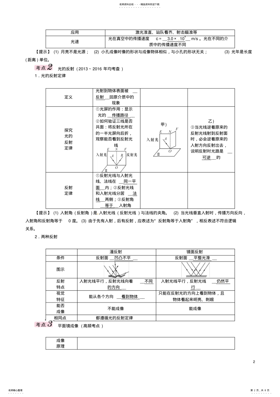 2022年中考物理总复习第一编教材知识梳理第二讲光现象试题 .pdf_第2页