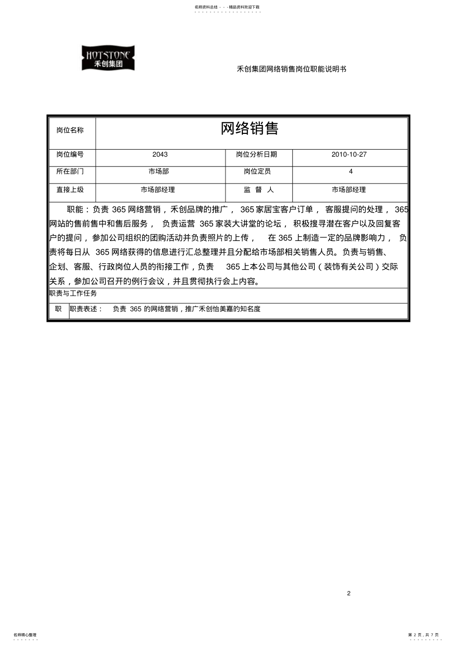 2022年网络销售岗位说明书最新 .pdf_第2页