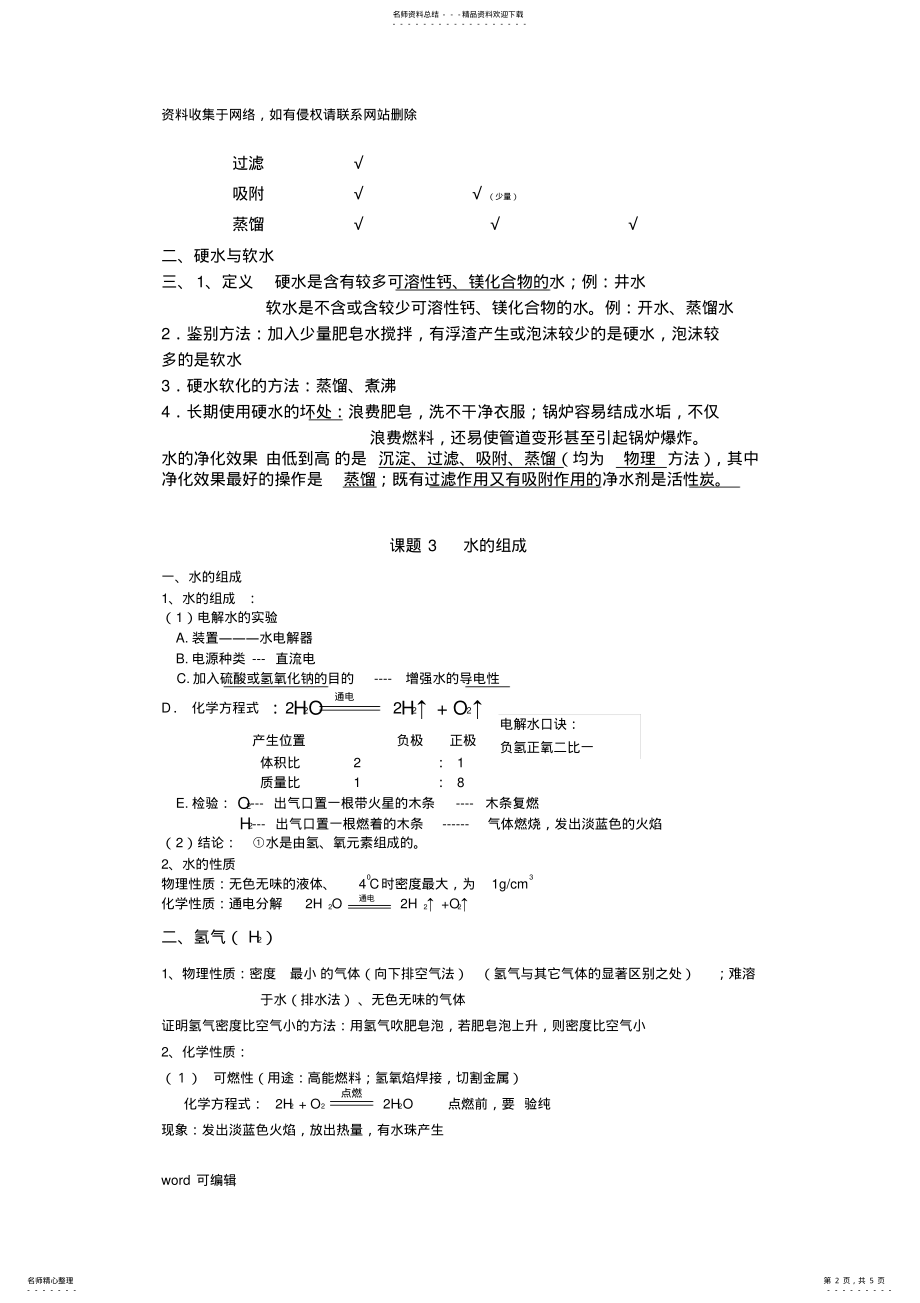 2022年人教版初三化学第四章自然界的水知识点总结培训资料 .pdf_第2页