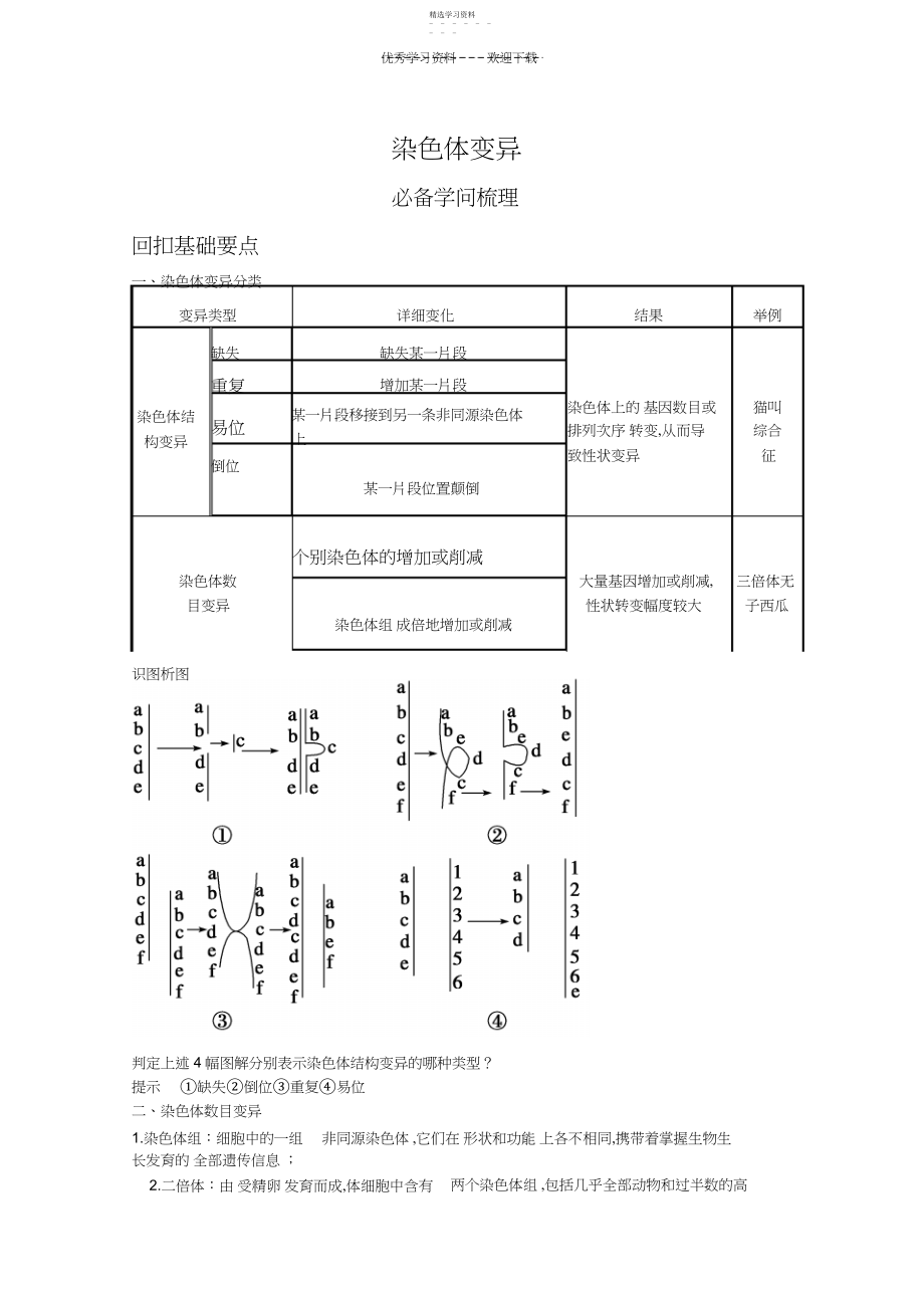 2022年精品学案高三生物一轮复习染色体变异.docx_第1页