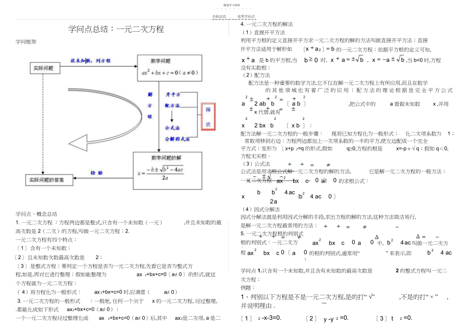 2022年九年级数学一元二次方程知识点及练习.docx_第1页