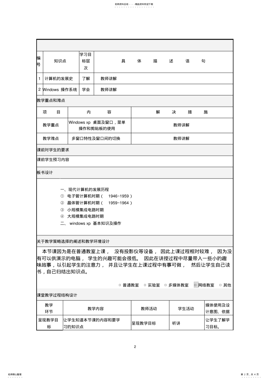 2022年中职信息技术课程《计算机硬件及windows基本操作》教案 .pdf_第2页