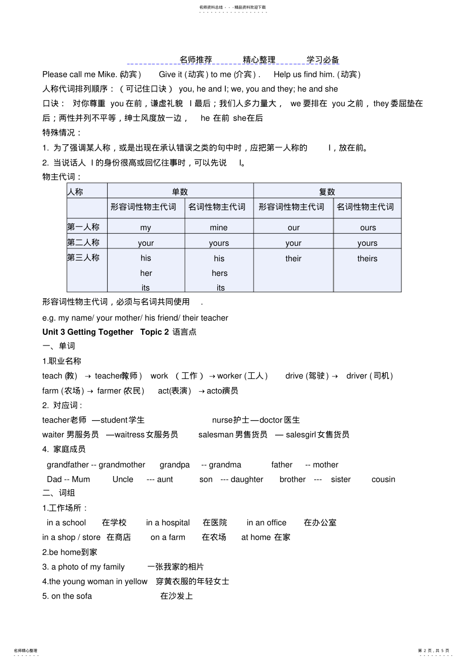 2022年仁爱版英语七年级上册Unit知识点 .pdf_第2页