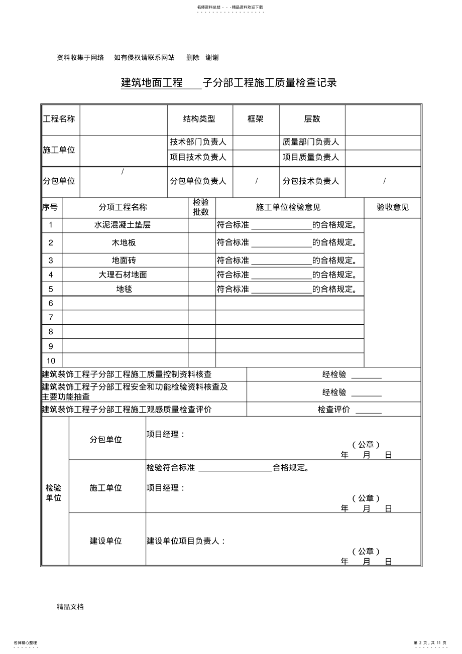 2022年装饰工程验收资料表格-工装 .pdf_第2页