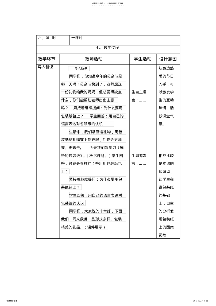 2022年人教版小学美术二年级《漂亮的包装纸》教案 .pdf_第2页