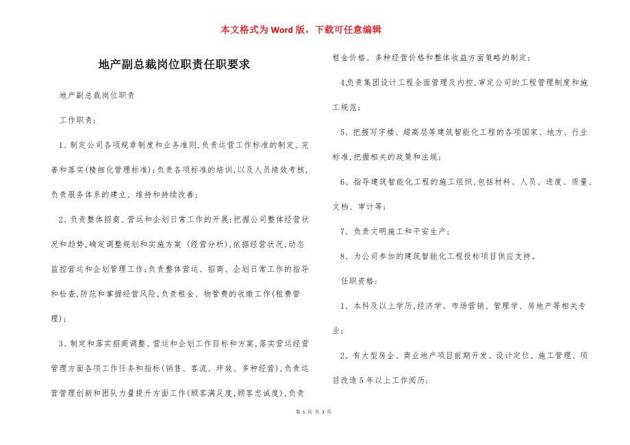 地产副总裁岗位职责任职要求.docx_第1页