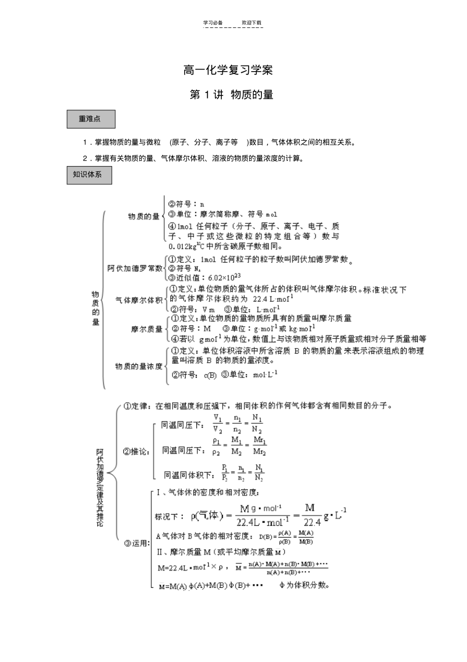 高中化学一轮复习物质的量导学案.pdf_第1页