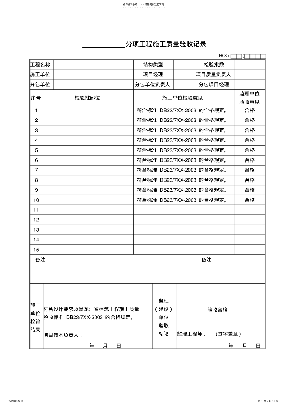 2022年装饰工程检验批资料全套 .pdf_第1页