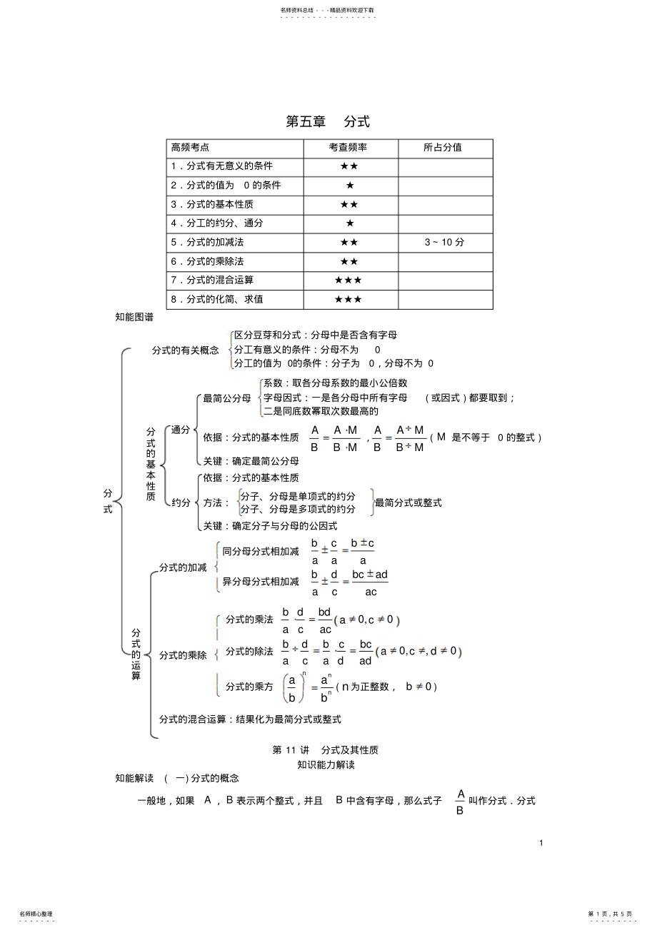 2022年中考数学知识点聚焦第五章分式 .pdf_第1页