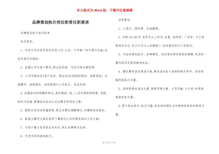 品牌策划执行岗位职责任职要求.docx_第1页