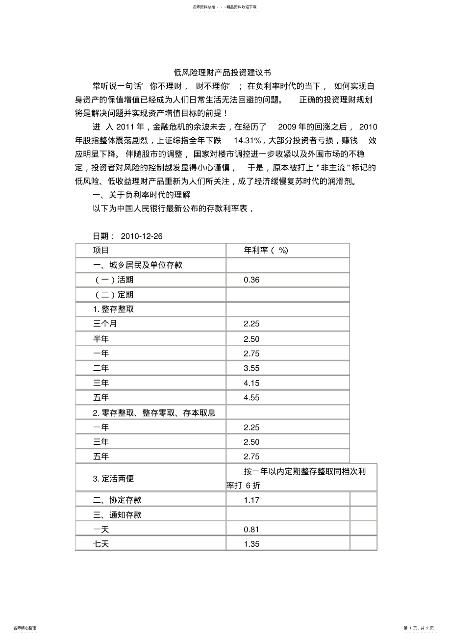 2022年低风险理财产品投资建议书 .pdf_第1页