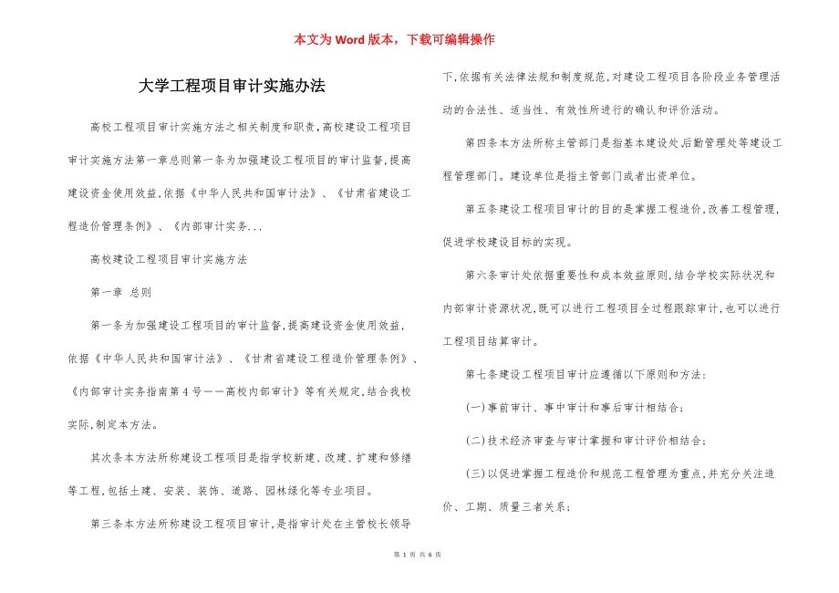 大学工程项目审计实施办法.docx_第1页