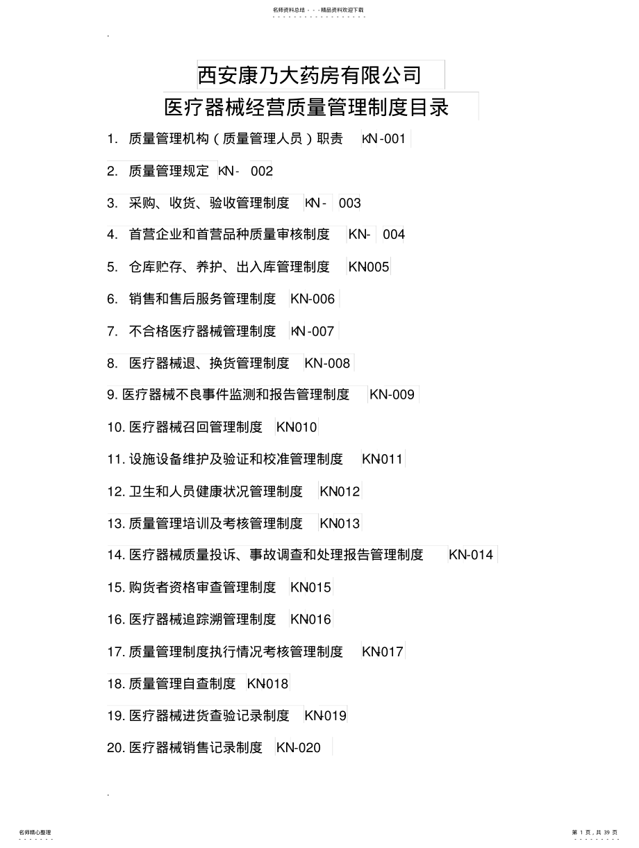 2022年二类医疗器械经营质量管理制度及工作程序 .pdf_第1页