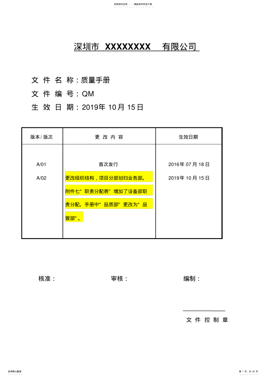 2022年质量管理体系文件-质量手册- .pdf_第1页