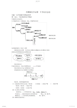 2022年苏教版高中化学必修一知识点.docx