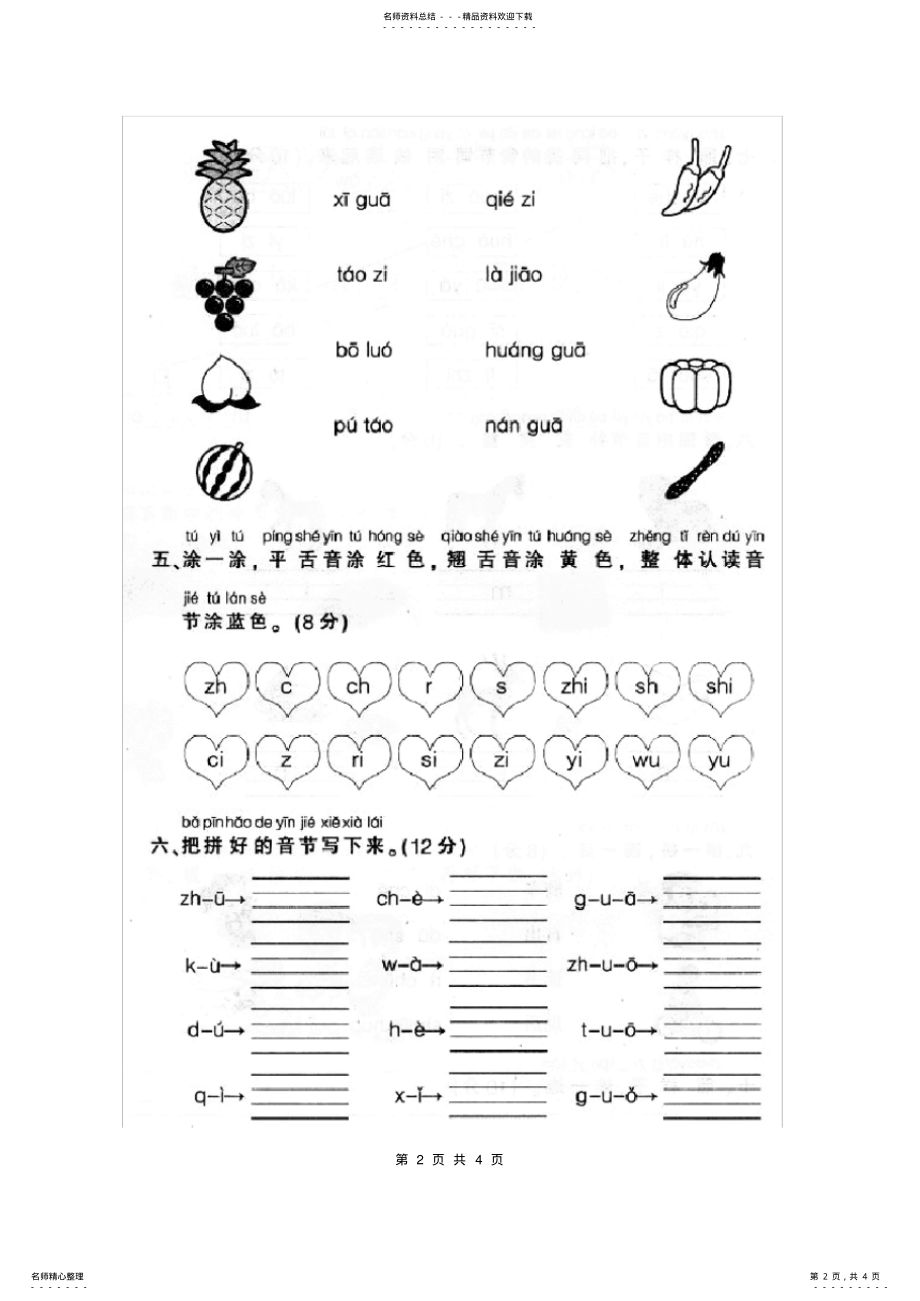 2022年人教版一年级上册语文汉语拼音复习 .pdf_第2页