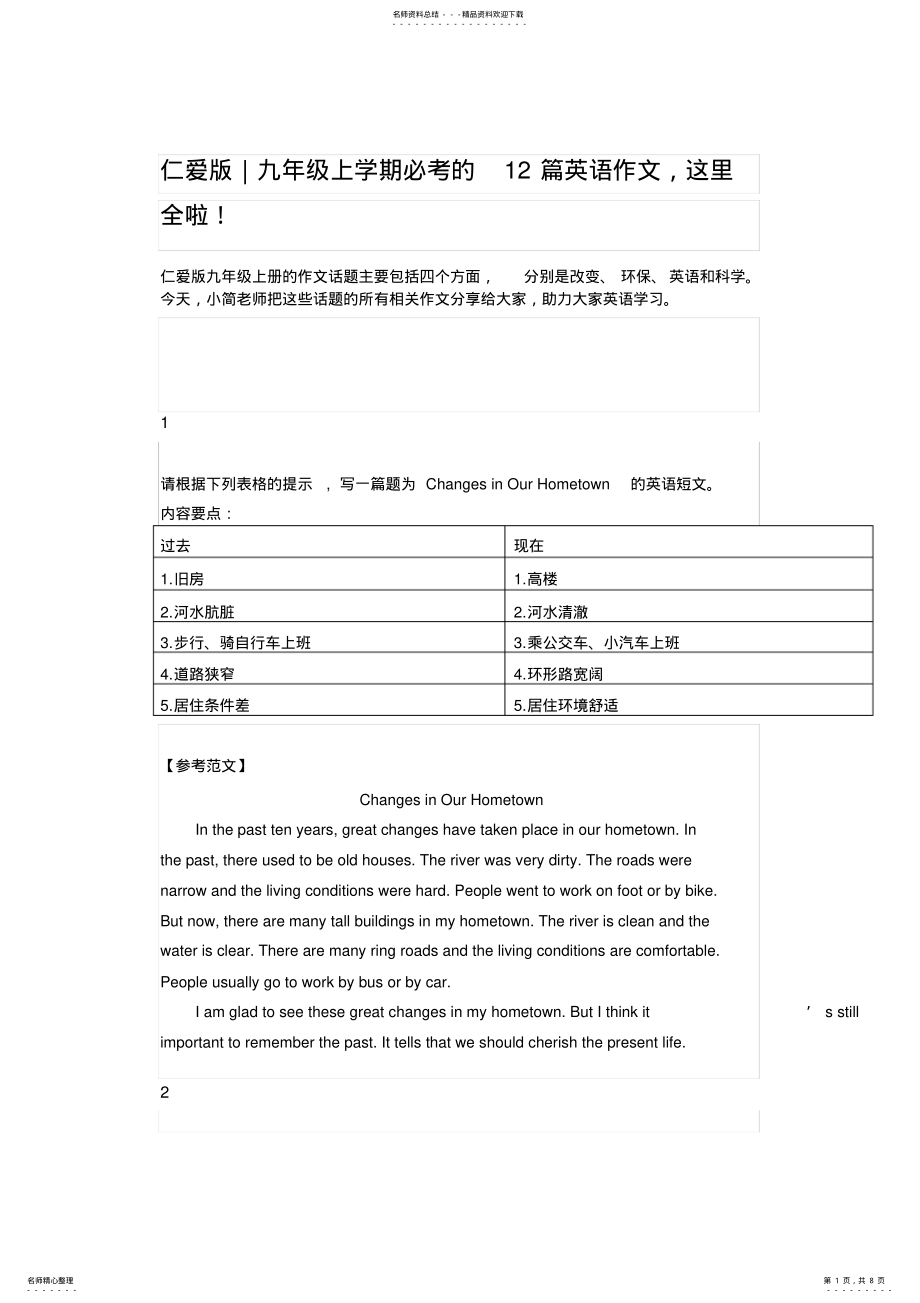 2022年仁爱版九年级上学期必考的篇英语作文 .pdf_第1页