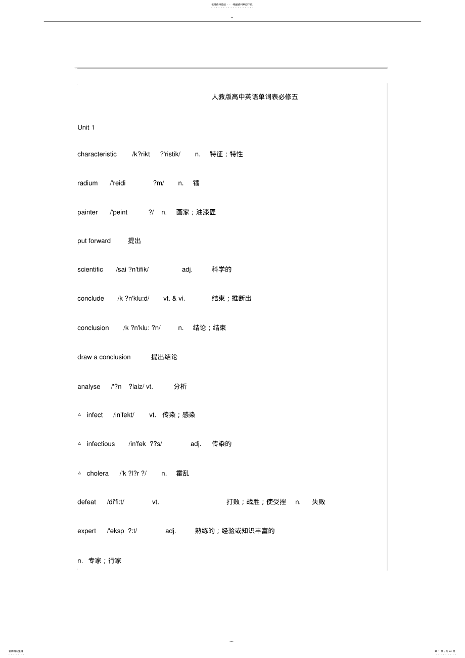 2022年人教版高中英语单词表必修五带音标 2.pdf_第1页