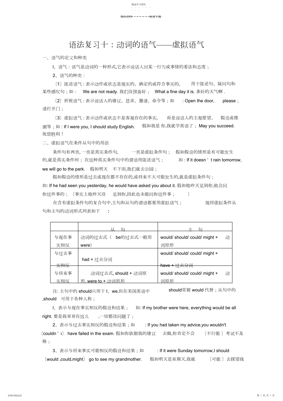 2022年人教版高中英语语法九——动词的语气——虚拟语气.docx_第1页