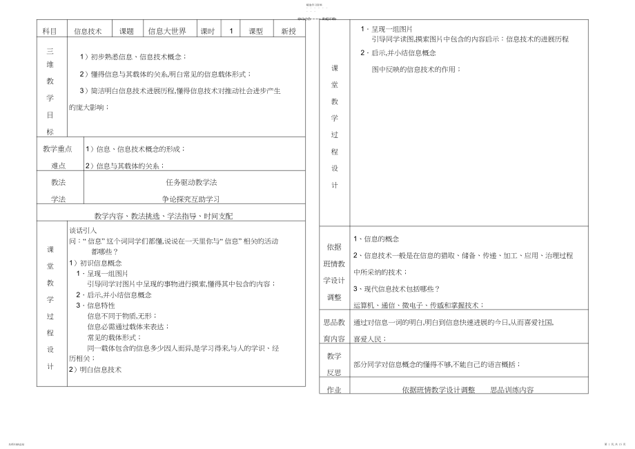 2022年葫市中学信息技术七上册教学设计.docx_第1页