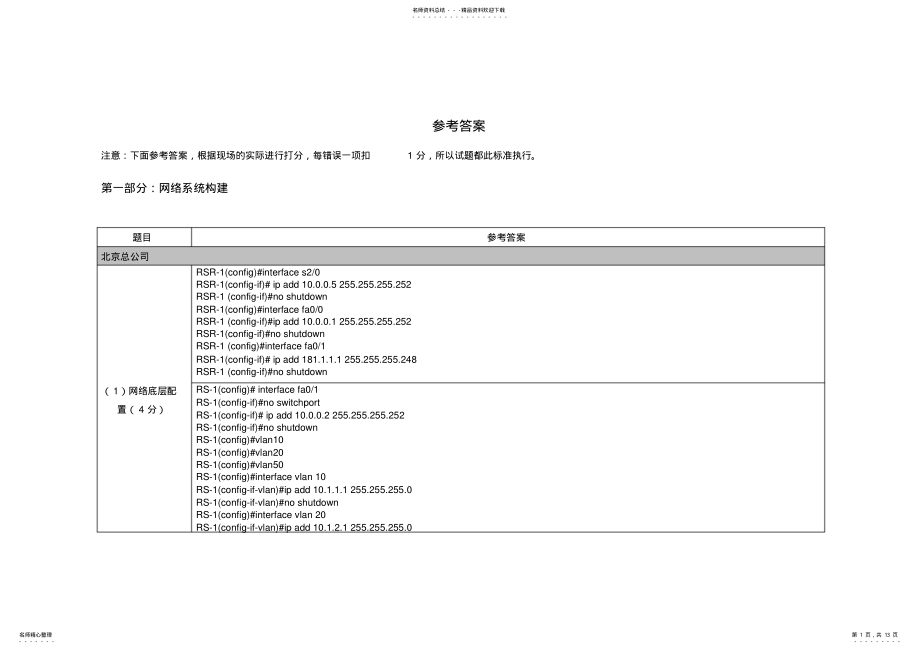 2022年中职计算机网络技能大赛模拟试题参考答案 .pdf_第1页