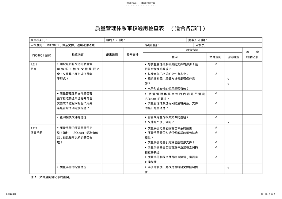 2022年质量管理体系审核通用检查表 .pdf_第1页