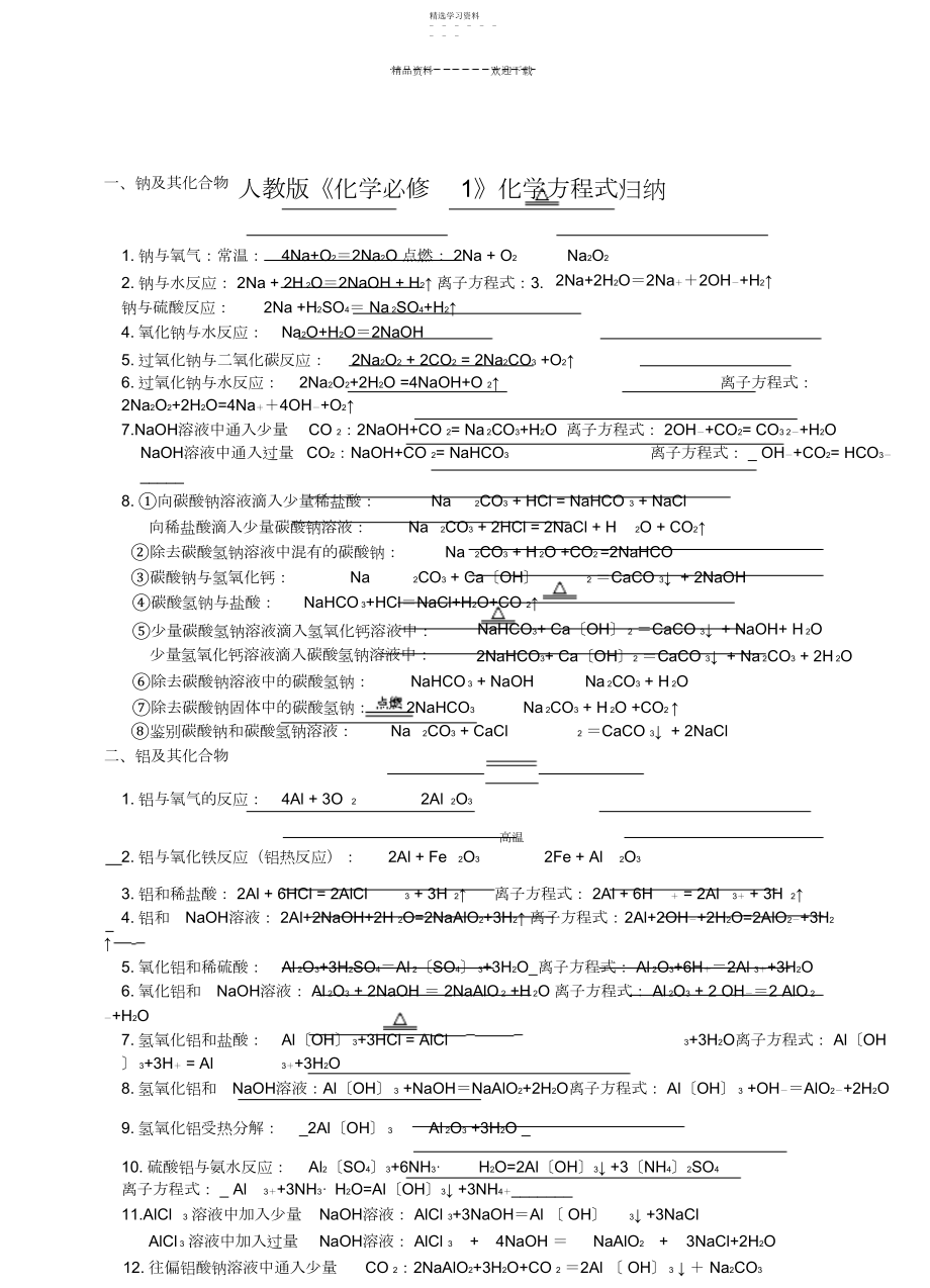 2022年人教版《化学》化学方程式归纳.docx_第1页