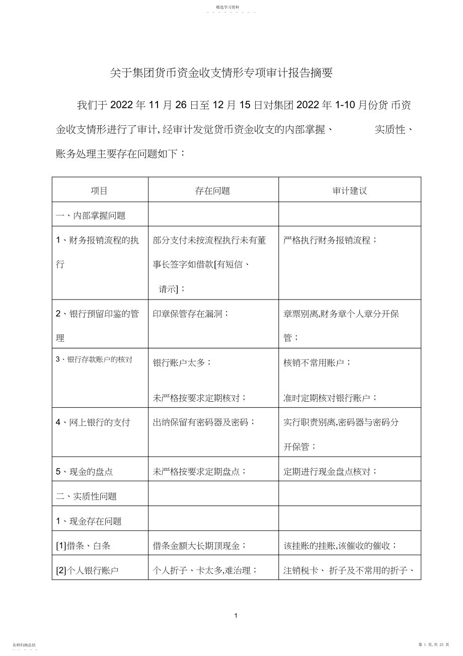 2022年货币资金内部审计报告定稿.docx_第1页