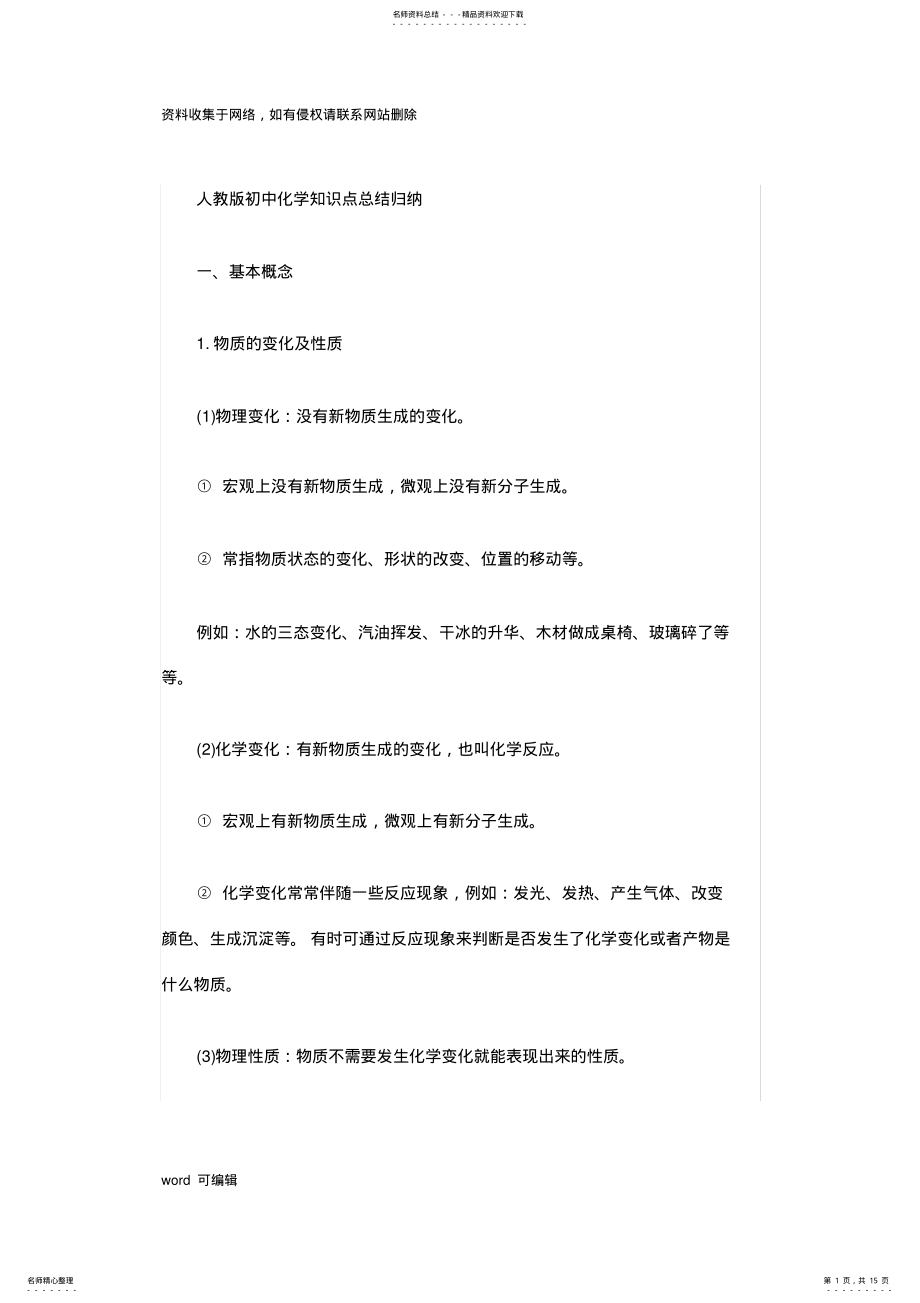 2022年人教版初中化学知识点总结归纳讲课讲稿 .pdf_第1页