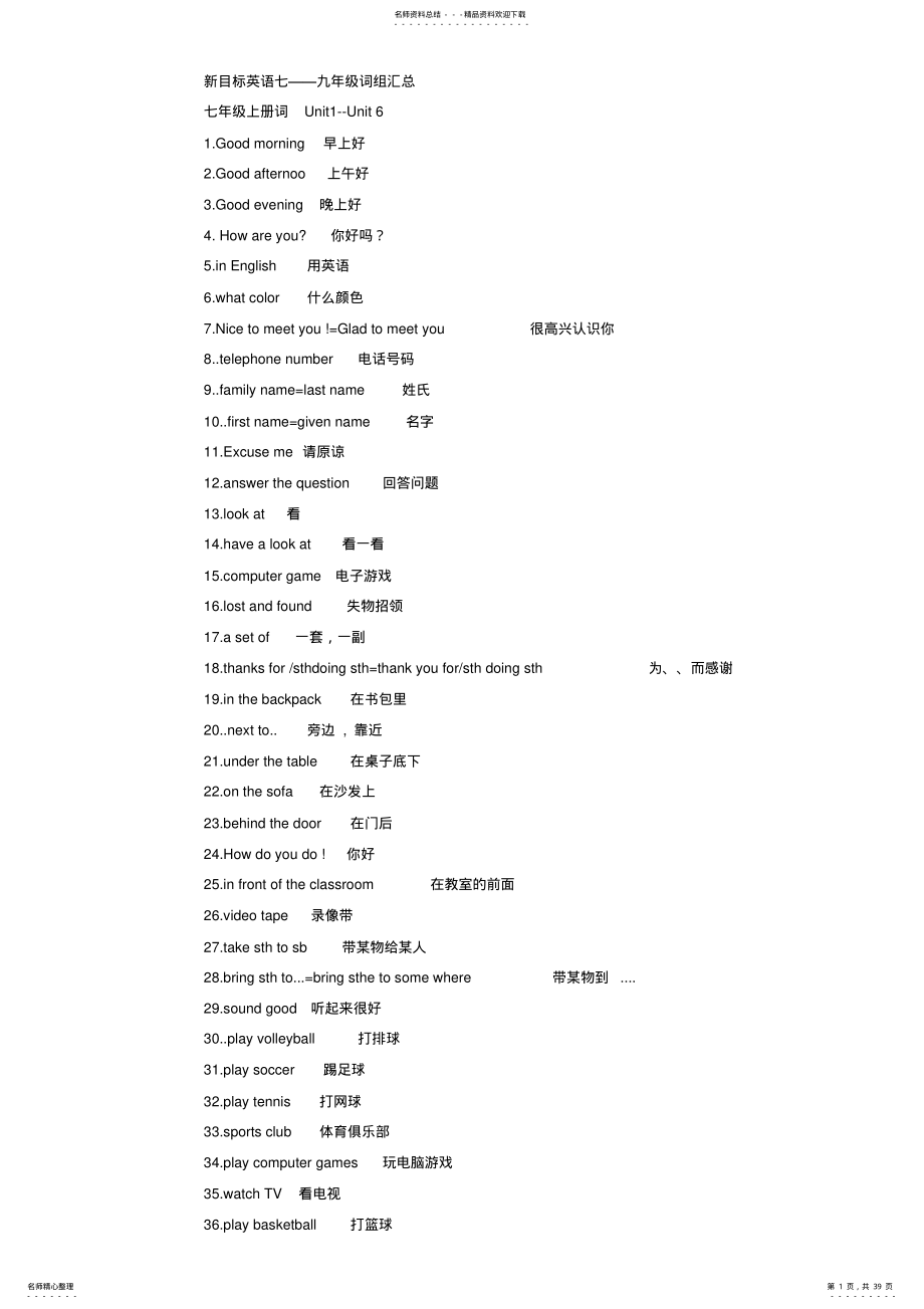 2022年人教版初中英语词组汇总 .pdf_第1页