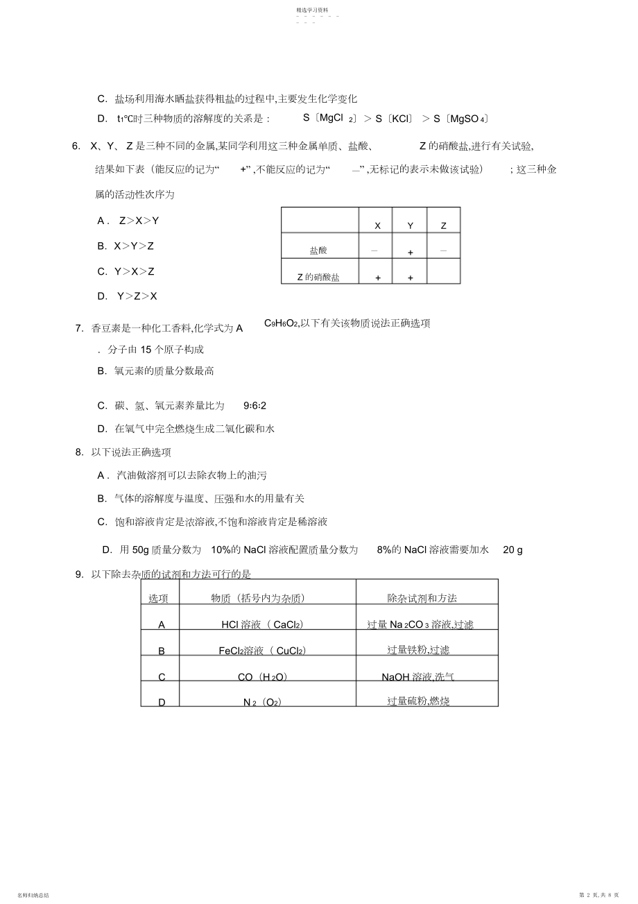 2022年九年级化学第一次模拟试题.docx_第2页