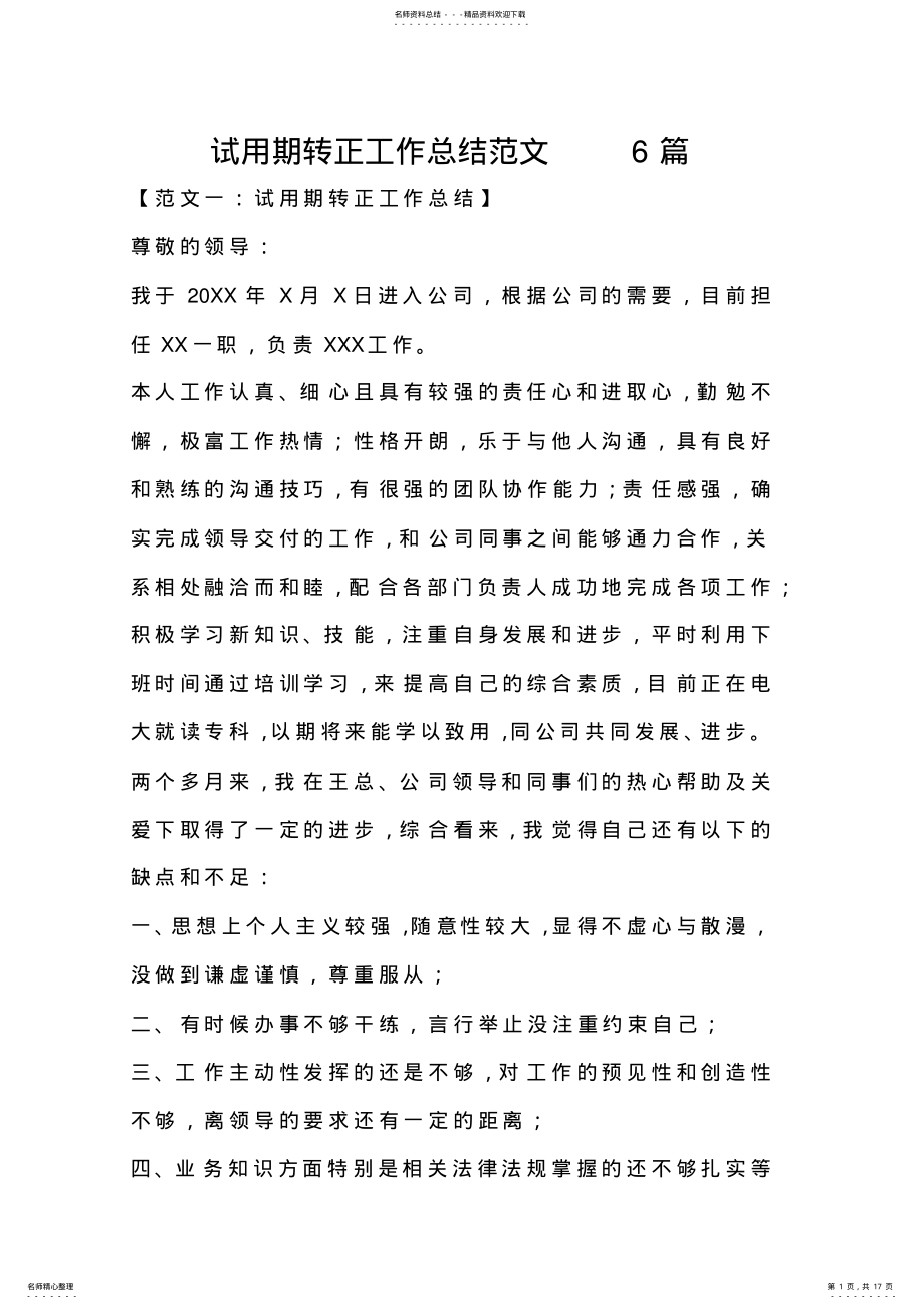 2022年试用期转正工作总结范文篇 .pdf_第1页