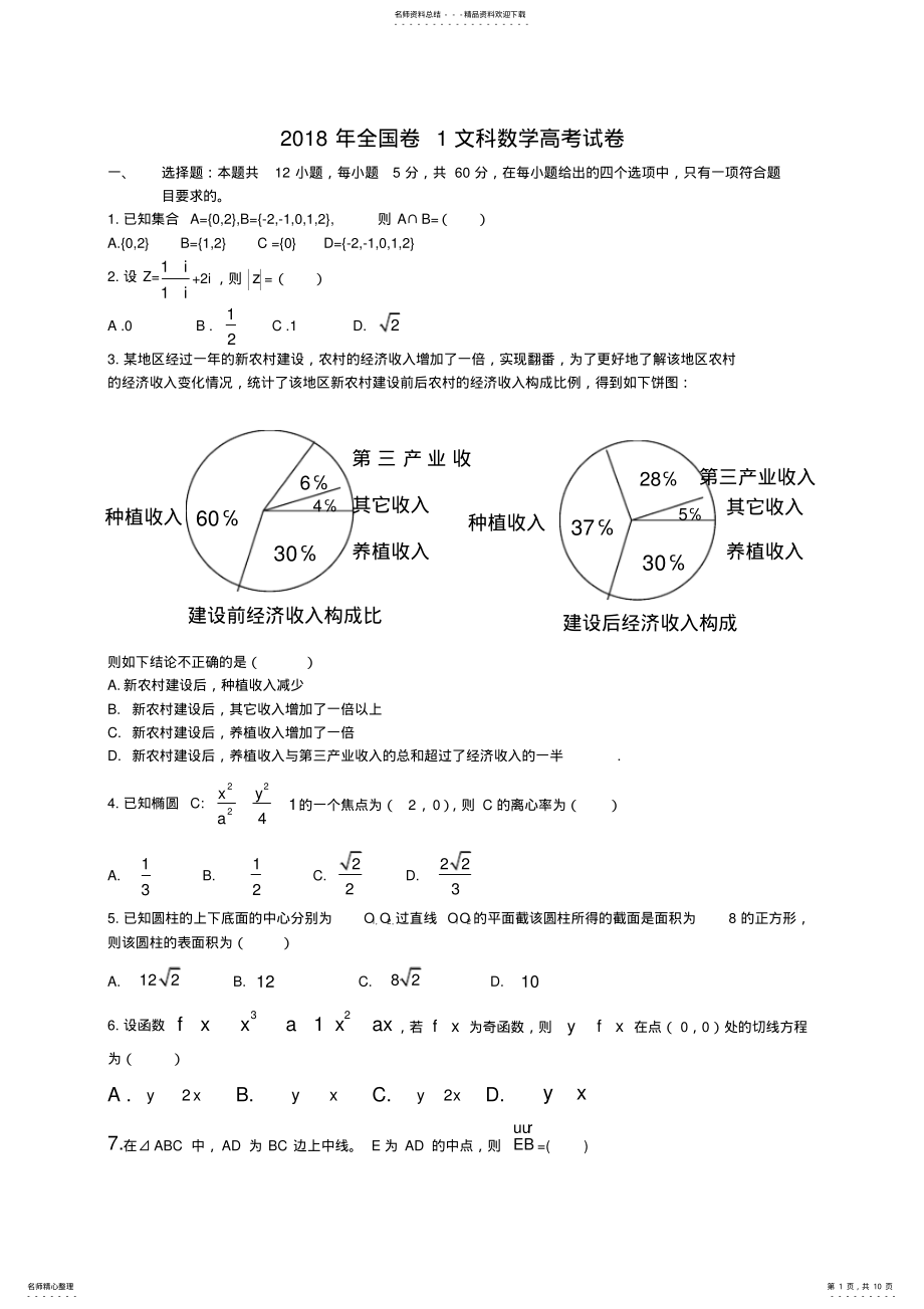 2022年全国卷文科数学高考卷 .pdf_第1页