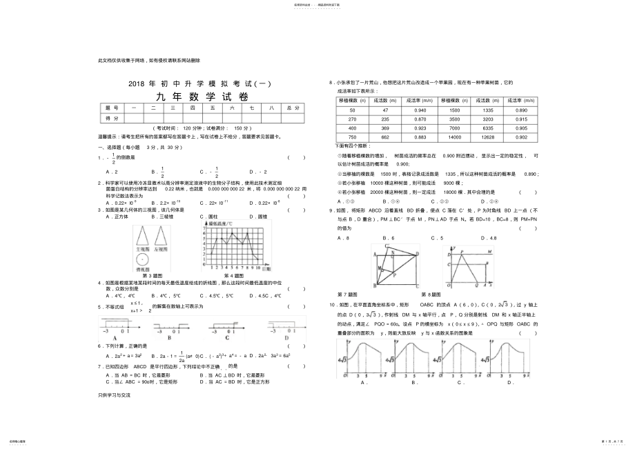 2022年中考数学模拟试题及答案说课讲解 .pdf_第1页