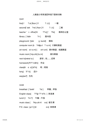 2022年人教版小学英语四年级下册单词表 2.pdf