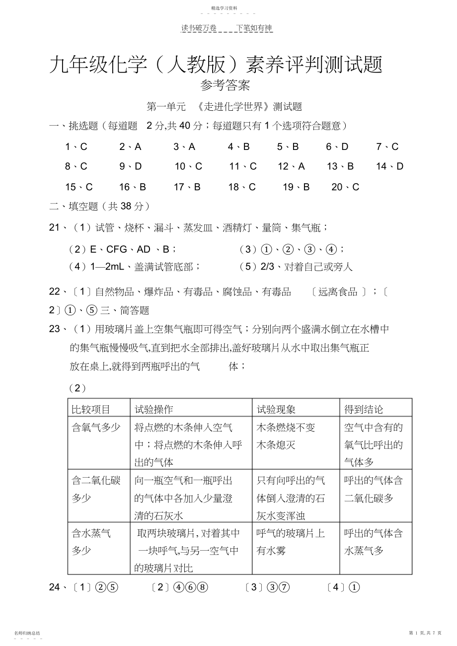 2022年九年级化学素质评价测试题参考答案.docx_第1页