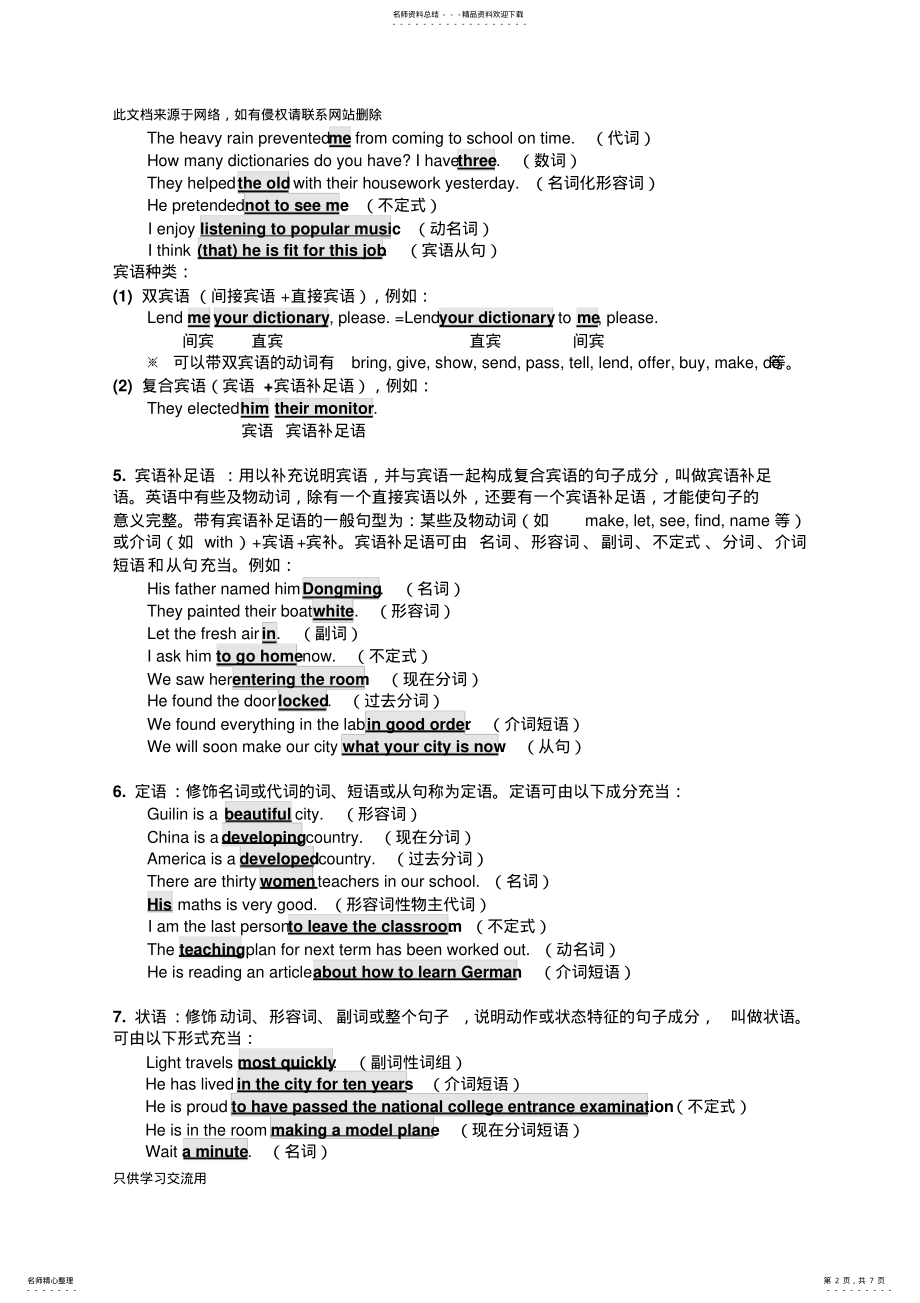 2022年英语语法——基本句子成分和结构教学提纲 .pdf_第2页