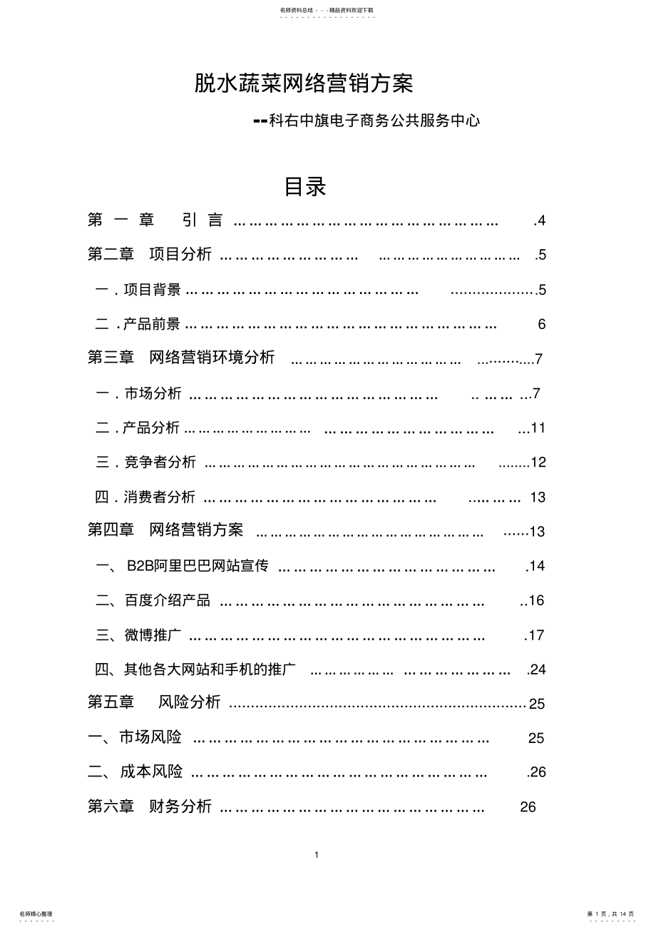 2022年脱水蔬菜网络营销方案 .pdf_第1页