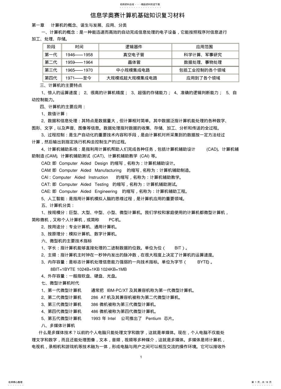 2022年信息学奥赛计算机基础知识复习材料文件 .pdf_第1页