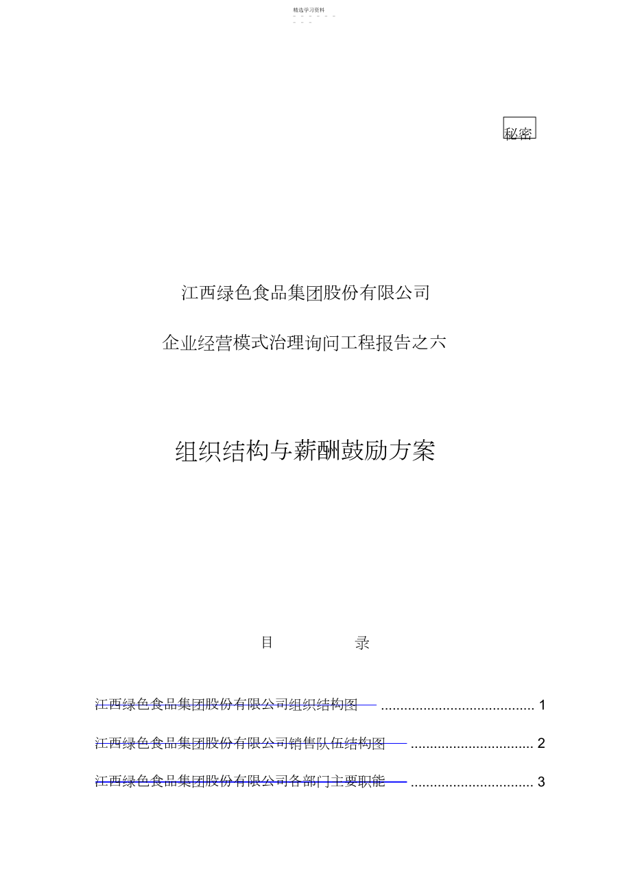 2022年绿色食品集团组织结构与薪酬激励专业技术方案.docx_第1页