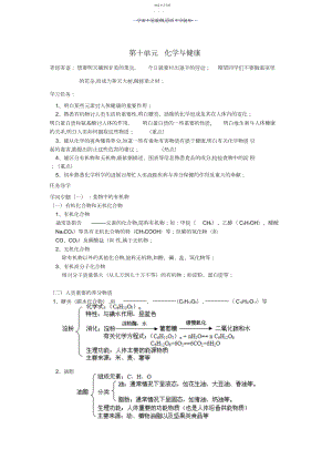 2022年九年级化学下册第十单元化学与健康复习学案.docx