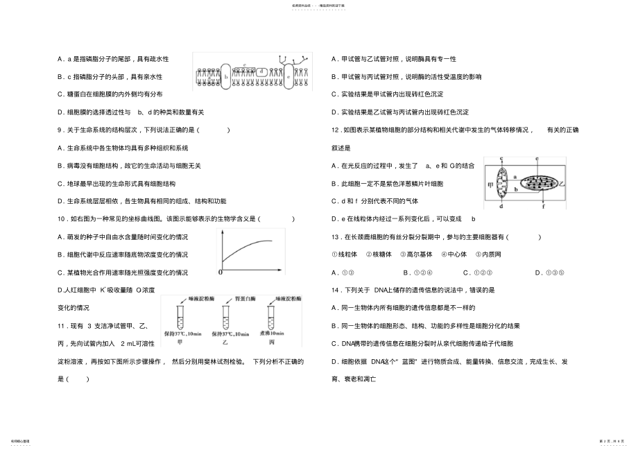 2022年人教版高中生物必修一期末试题[含答案解析]非常超值,推荐文档 .pdf_第2页