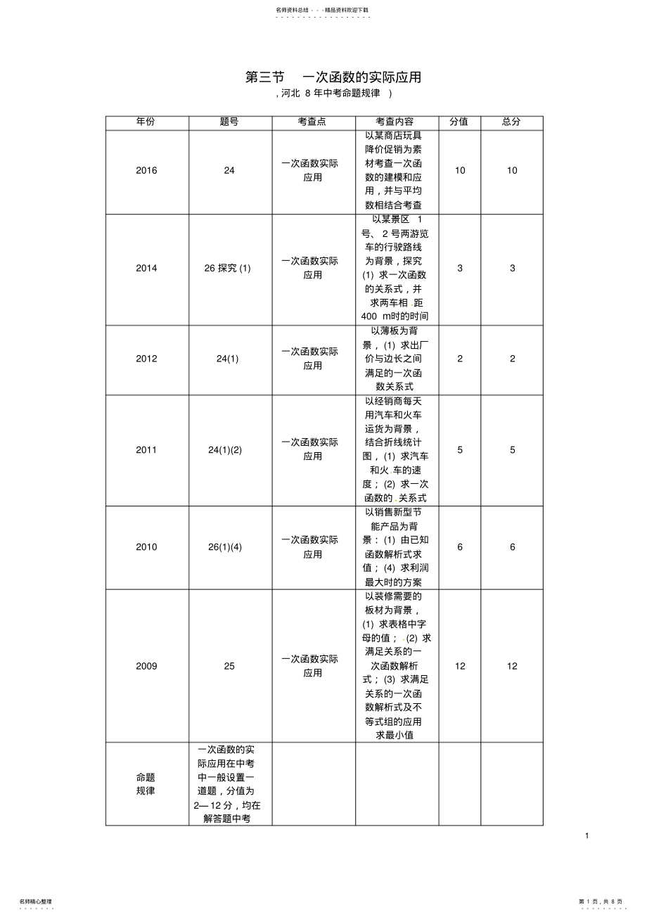 2022年中考数学第一编教材知识梳理篇第三章函数及其图象第三节一次函数的实际应用试题 .pdf_第1页