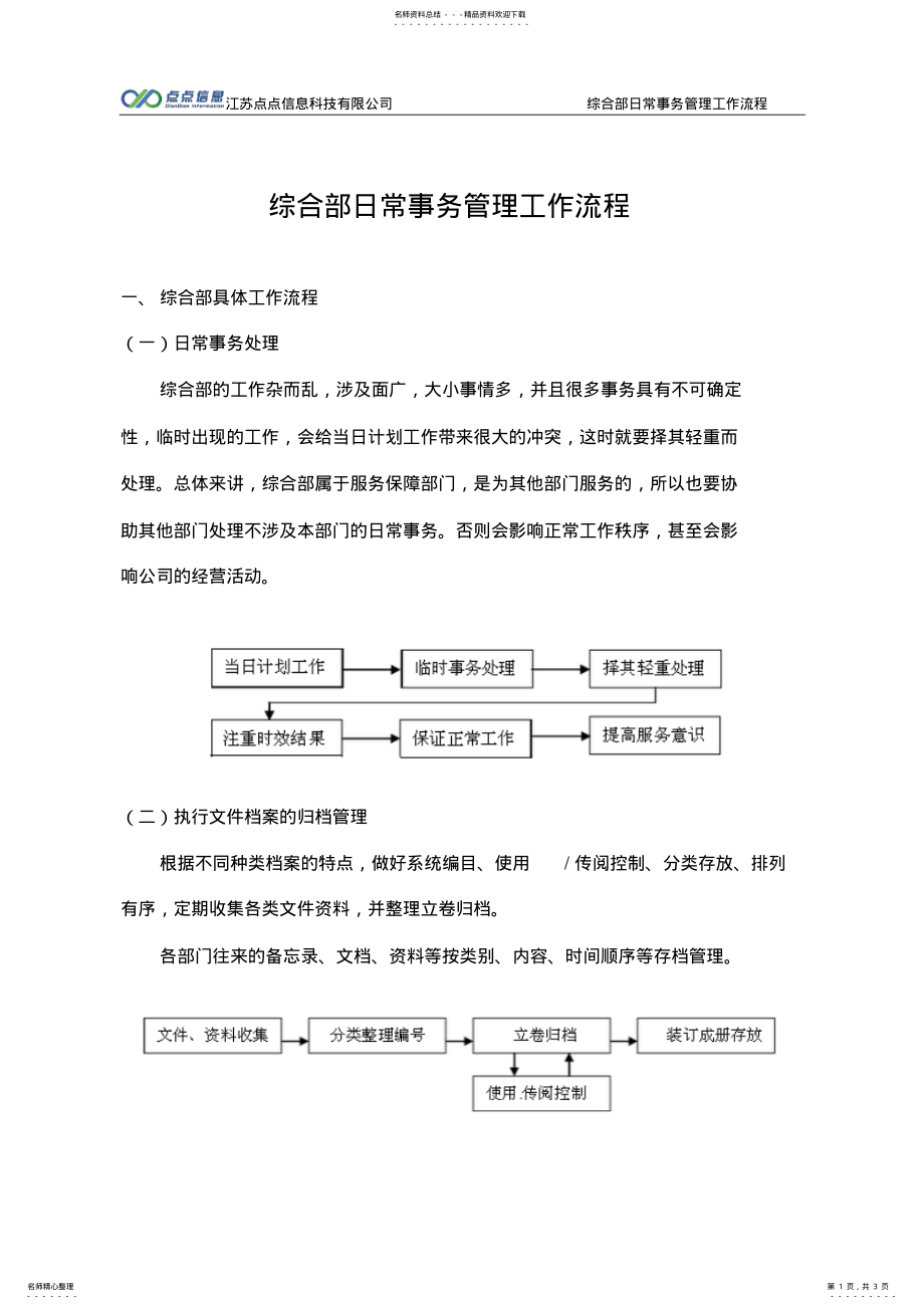 2022年综合部日常事务管理工作流程 .pdf_第1页