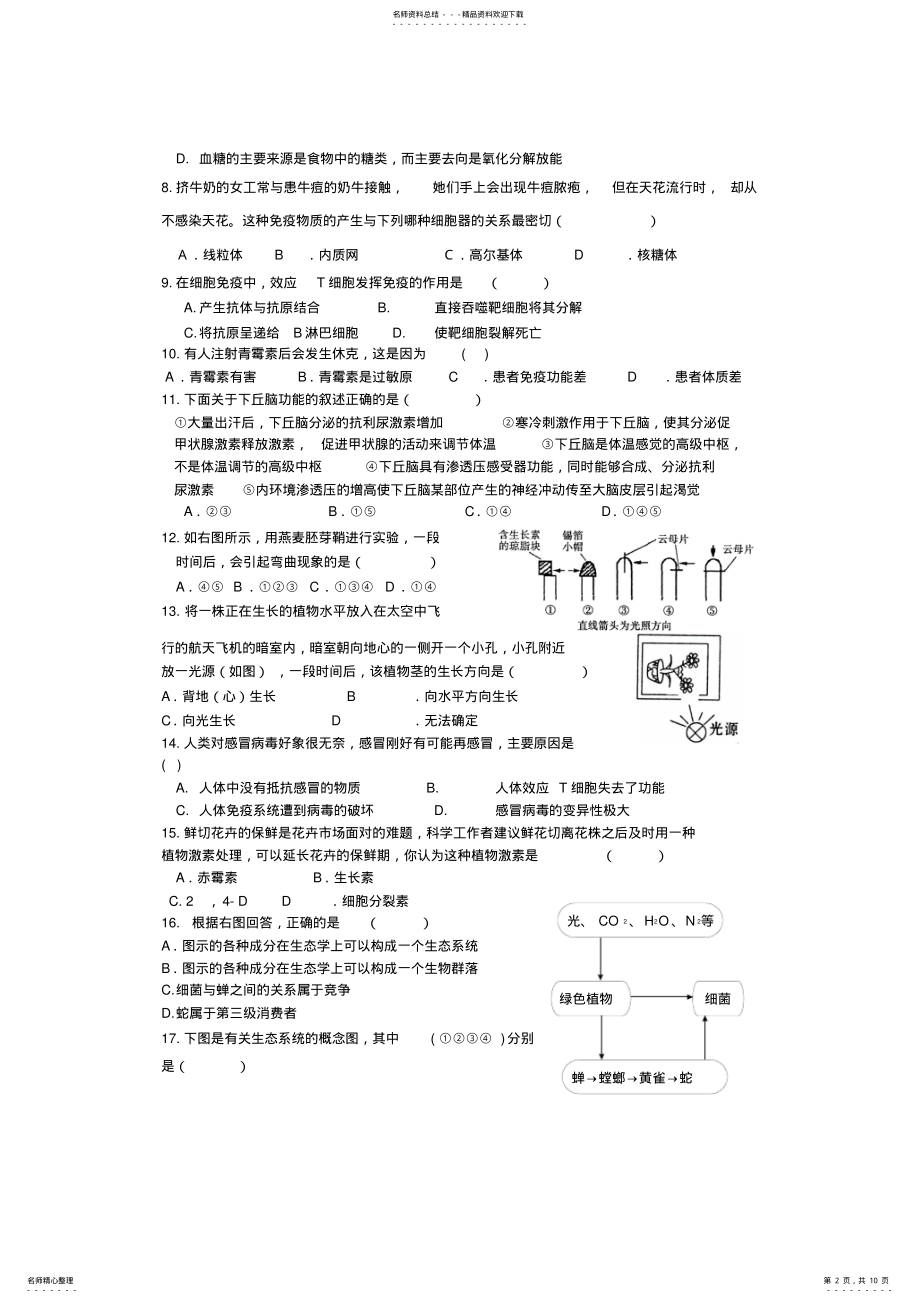 2022年人教版高一生物必修三期末测试 .pdf_第2页