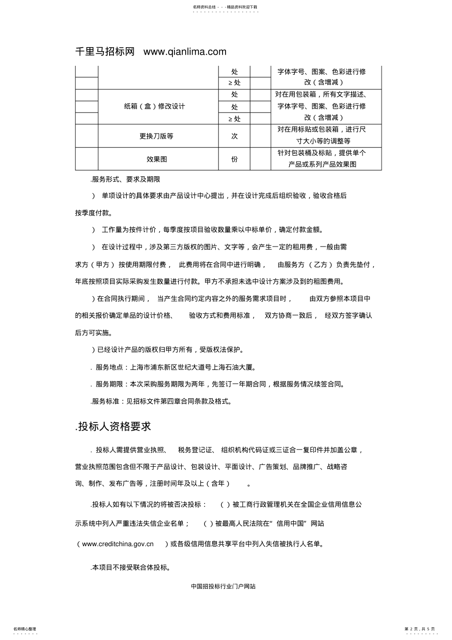 2022年产品包装物设计服务公司选商项目招投标书范本 .pdf_第2页