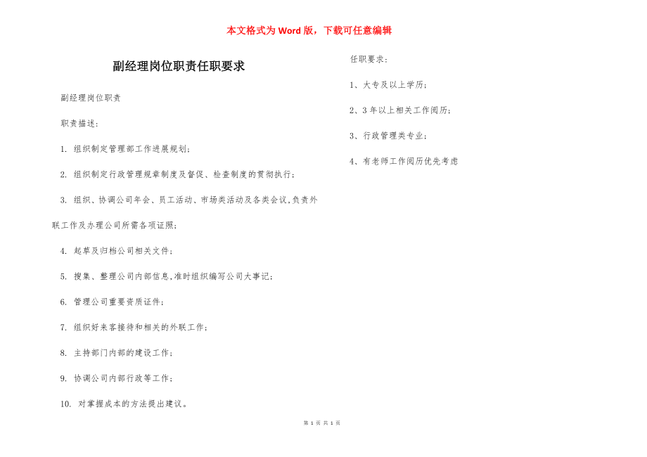 副经理岗位职责任职要求.docx_第1页